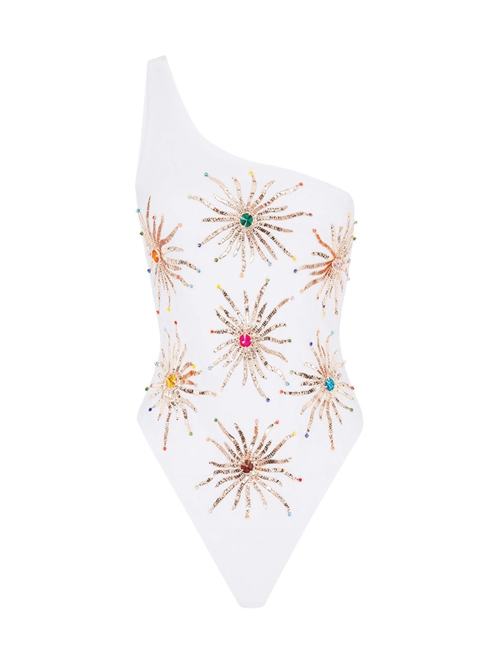 Oceanus Callie One-Shoulder Embellished One-Piece Swimsuit One Shoulder | White